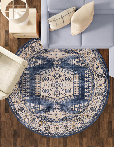 Dark Blue 8' x 8' Utopia Round Area Rug Traditional Vintage Persian Inspired Vivid Color Durable Carpet for Unique Interiors for Sale at Rug Engine