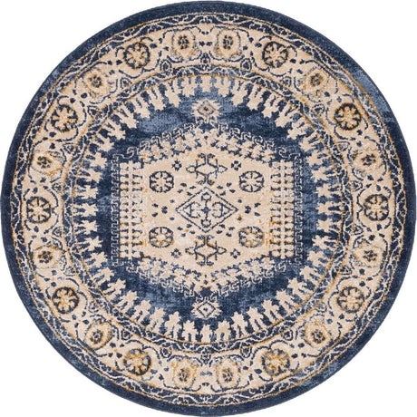 Dark Blue 4' 1 x 4' 1 Utopia Round Area Rug Traditional Vintage Persian Inspired Vivid Color Durable Carpet for Unique Interiors for Sale at Rug Engine
