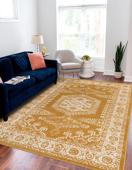 Gold 8' x 10' Utopia Rectangle Area Rug Traditional Vintage Persian Inspired Vivid Color Durable Carpet for Unique Interiors for Sale at Rug Engine