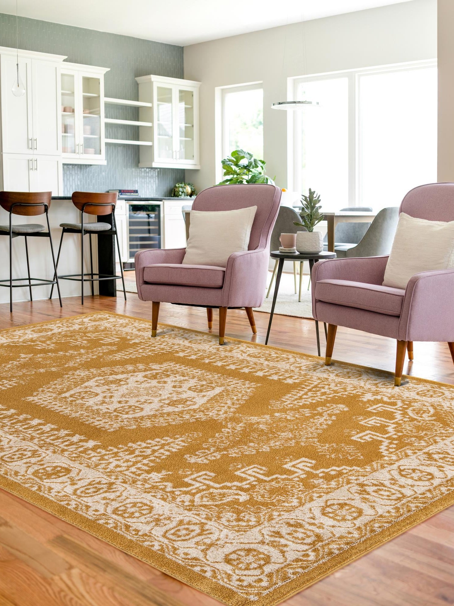 Gold 8' x 10' Utopia Rectangle Area Rug Traditional Vintage Persian Inspired Vivid Color Durable Carpet for Unique Interiors for Sale at Rug Engine