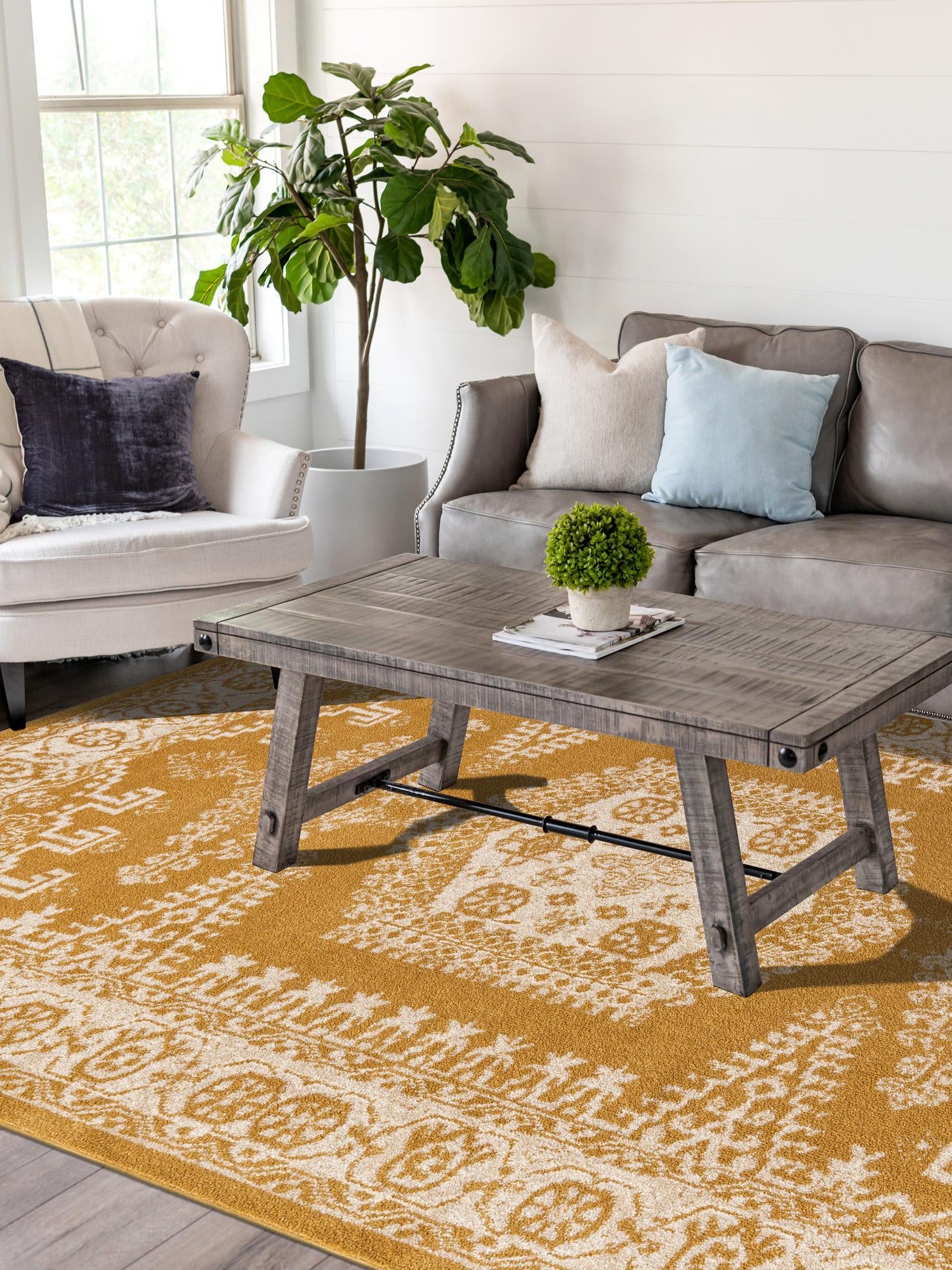 Gold 4' 1 x 6' 1 Utopia Rectangle Area Rug Traditional Vintage Persian Inspired Vivid Color Durable Carpet for Unique Interiors for Sale at Rug Engine