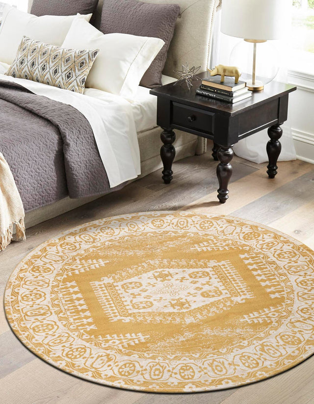Gold 8' x 8' Utopia Round Area Rug Traditional Vintage Persian Inspired Vivid Color Durable Carpet for Unique Interiors for Sale at Rug Engine