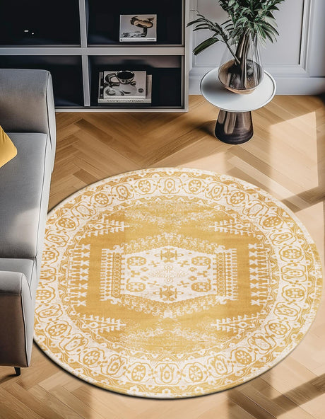 Gold 8' x 8' Utopia Round Area Rug Traditional Vintage Persian Inspired Vivid Color Durable Carpet for Unique Interiors for Sale at Rug Engine