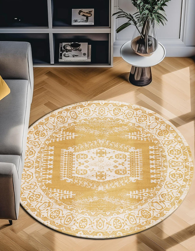 Gold 8' x 8' Utopia Round Area Rug Traditional Vintage Persian Inspired Vivid Color Durable Carpet for Unique Interiors for Sale at Rug Engine