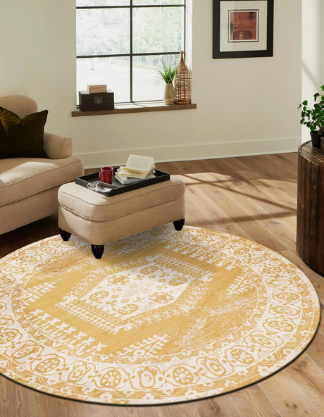 Gold 8' x 8' Utopia Round Area Rug Traditional Vintage Persian Inspired Vivid Color Durable Carpet for Unique Interiors for Sale at Rug Engine