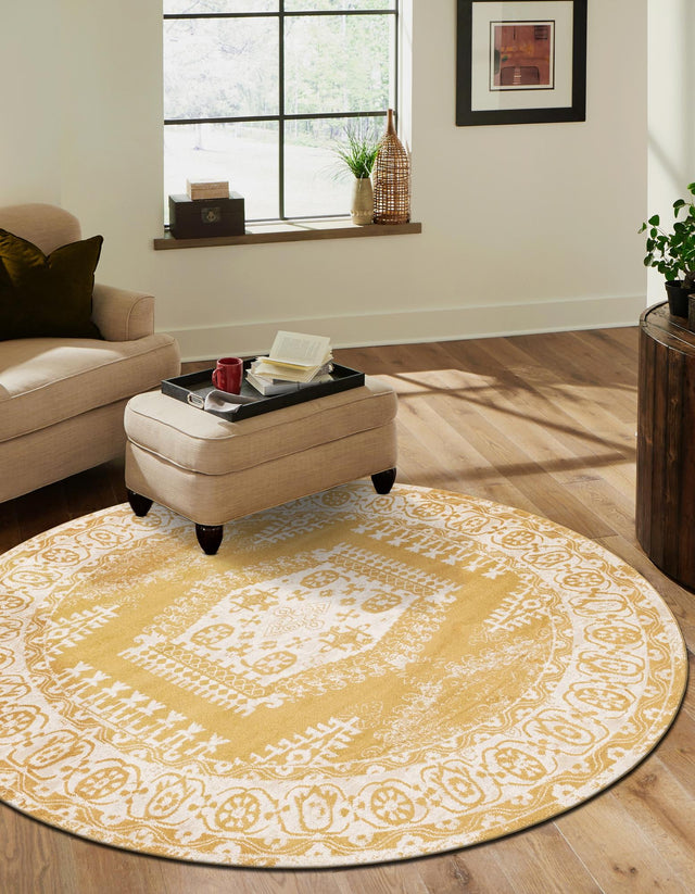 Gold 8' x 8' Utopia Round Area Rug Traditional Vintage Persian Inspired Vivid Color Durable Carpet for Unique Interiors for Sale at Rug Engine