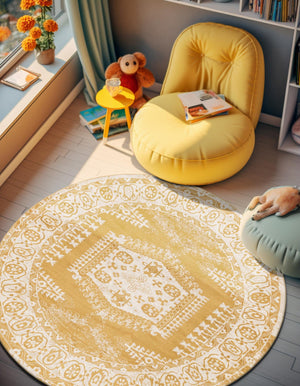 Gold 8' x 8' Utopia Round Area Rug Traditional Vintage Persian Inspired Vivid Color Durable Carpet for Unique Interiors for Sale at Rug Engine