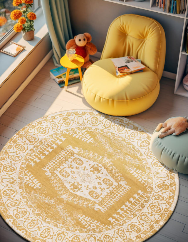 Gold 8' x 8' Utopia Round Area Rug Traditional Vintage Persian Inspired Vivid Color Durable Carpet for Unique Interiors for Sale at Rug Engine