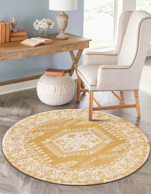 Gold 8' x 8' Utopia Round Area Rug Traditional Vintage Persian Inspired Vivid Color Durable Carpet for Unique Interiors for Sale at Rug Engine