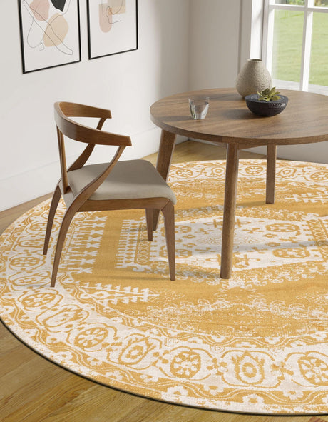 Gold 8' x 8' Utopia Round Area Rug Traditional Vintage Persian Inspired Vivid Color Durable Carpet for Unique Interiors for Sale at Rug Engine