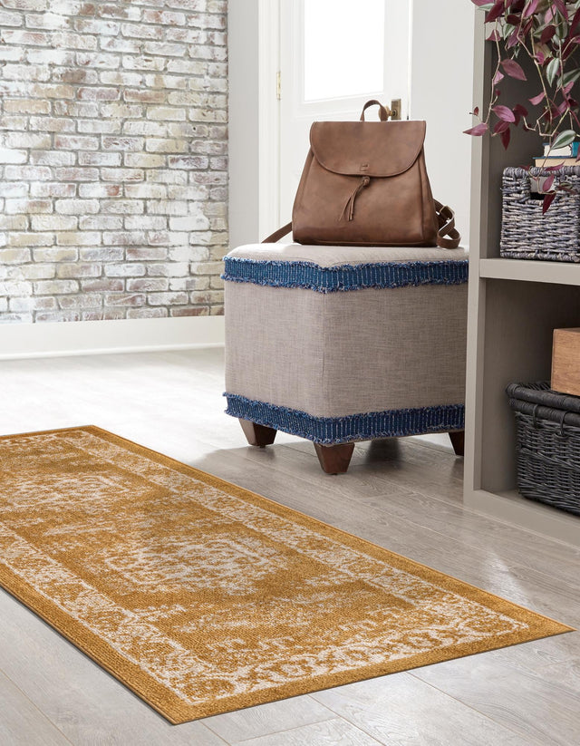 Gold 2' x 6' Utopia Runner Area Rug Traditional Vintage Persian Inspired Vivid Color Durable Carpet for Unique Interiors for Sale at Rug Engine