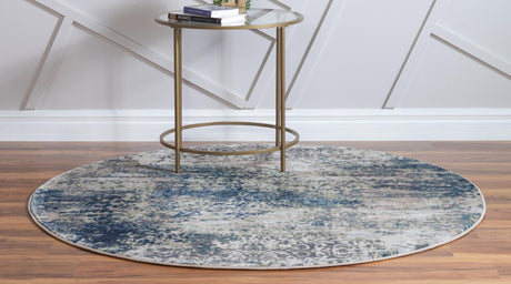 Navy Blue 3' 3 x 3' 3 Mystic Round Area Rug 100% Polypropylene Abstract Modern Carpet for Living Rooms, Dining, Bedrooms, Office for Sale at Rug Engine