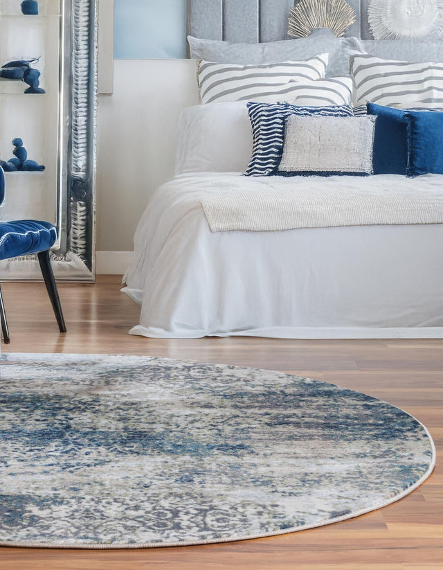 Navy Blue 3' 3 x 3' 3 Mystic Round Area Rug 100% Polypropylene Abstract Modern Carpet for Living Rooms, Dining, Bedrooms, Office for Sale at Rug Engine