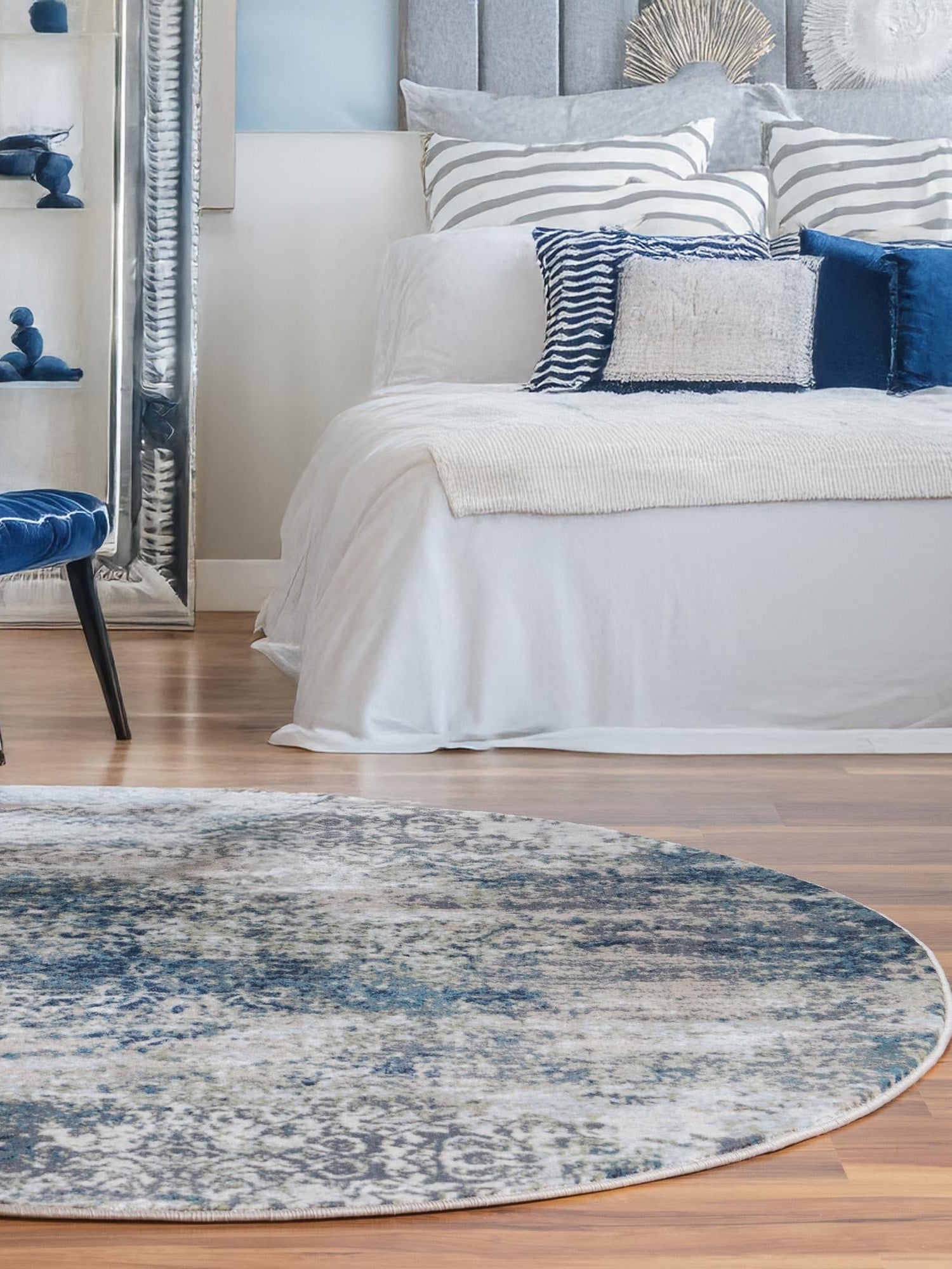 Navy Blue 5' x 5' Mystic Round Area Rug 100% Polypropylene Abstract Modern Carpet for Living Rooms, Dining, Bedrooms, Office for Sale at Rug Engine