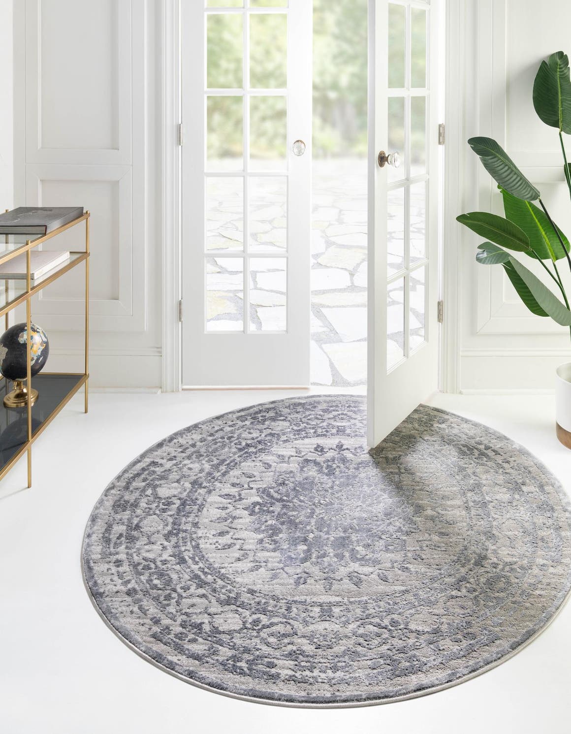 Gray 5' 3 x 5' 3 Aberdeen Round Area Rug 60% Polypropylene & 40% Polyester Living Dining Office Room Carpet for Sale at Rug Engine