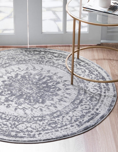 Gray 5' 3 x 5' 3 Aberdeen Round Area Rug 60% Polypropylene & 40% Polyester Living Dining Office Room Carpet for Sale at Rug Engine