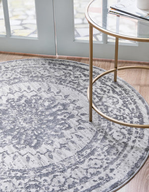 Gray 5' 3 x 5' 3 Aberdeen Round Area Rug 60% Polypropylene & 40% Polyester Living Dining Office Room Carpet for Sale at Rug Engine
