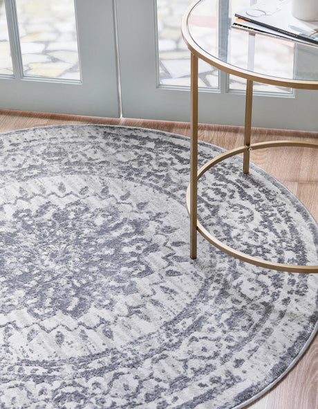 Gray 5' 3 x 5' 3 Aberdeen Round Area Rug 60% Polypropylene & 40% Polyester Living Dining Office Room Carpet for Sale at Rug Engine