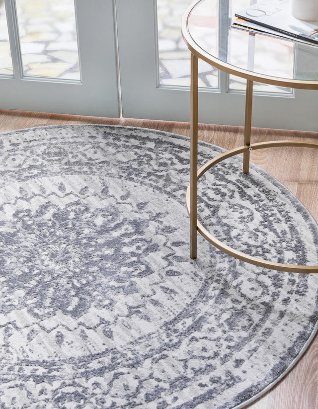 Gray 5' 3 x 5' 3 Aberdeen Round Area Rug 60% Polypropylene & 40% Polyester Living Dining Office Room Carpet for Sale at Rug Engine