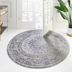 Gray 5' 3 x 5' 3 Aberdeen Round Area Rug 60% Polypropylene & 40% Polyester Living Dining Office Room Carpet for Sale at Rug Engine