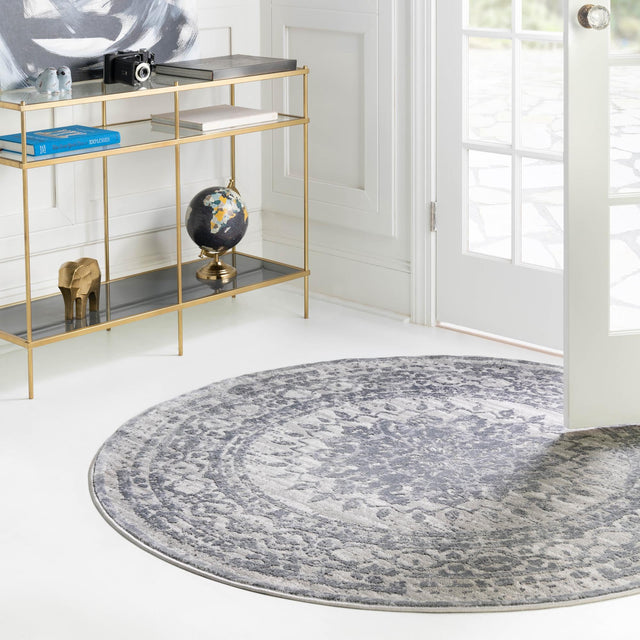 Gray 5' 3 x 5' 3 Aberdeen Round Area Rug 60% Polypropylene & 40% Polyester Living Dining Office Room Carpet for Sale at Rug Engine
