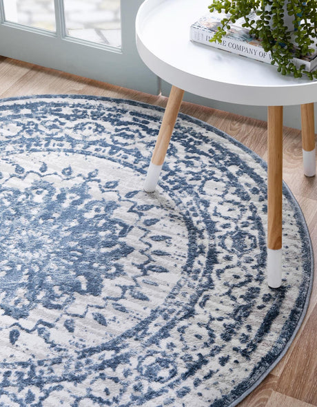 Light Blue 4' 1 x 4' 1 Aberdeen Round Area Rug 60% Polypropylene & 40% Polyester Living Dining Office Room Carpet for Sale at Rug Engine