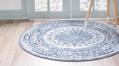 Light Blue 4' 1 x 4' 1 Aberdeen Round Area Rug 60% Polypropylene & 40% Polyester Living Dining Office Room Carpet for Sale at Rug Engine