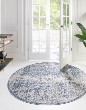 Blue 4' 1 x 4' 1 Aberdeen Round Area Rug 60% Polypropylene & 40% Polyester Living Dining Office Room Carpet for Sale at Rug Engine