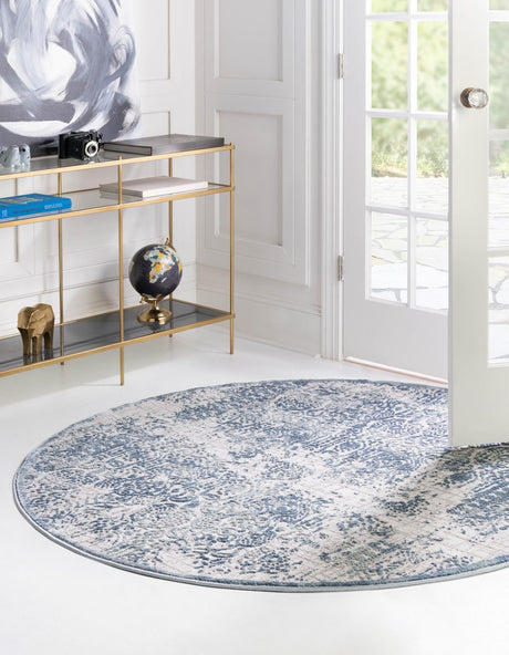 Blue 5' 3 x 5' 3 Aberdeen Round Area Rug 60% Polypropylene & 40% Polyester Living Dining Office Room Carpet for Sale at Rug Engine