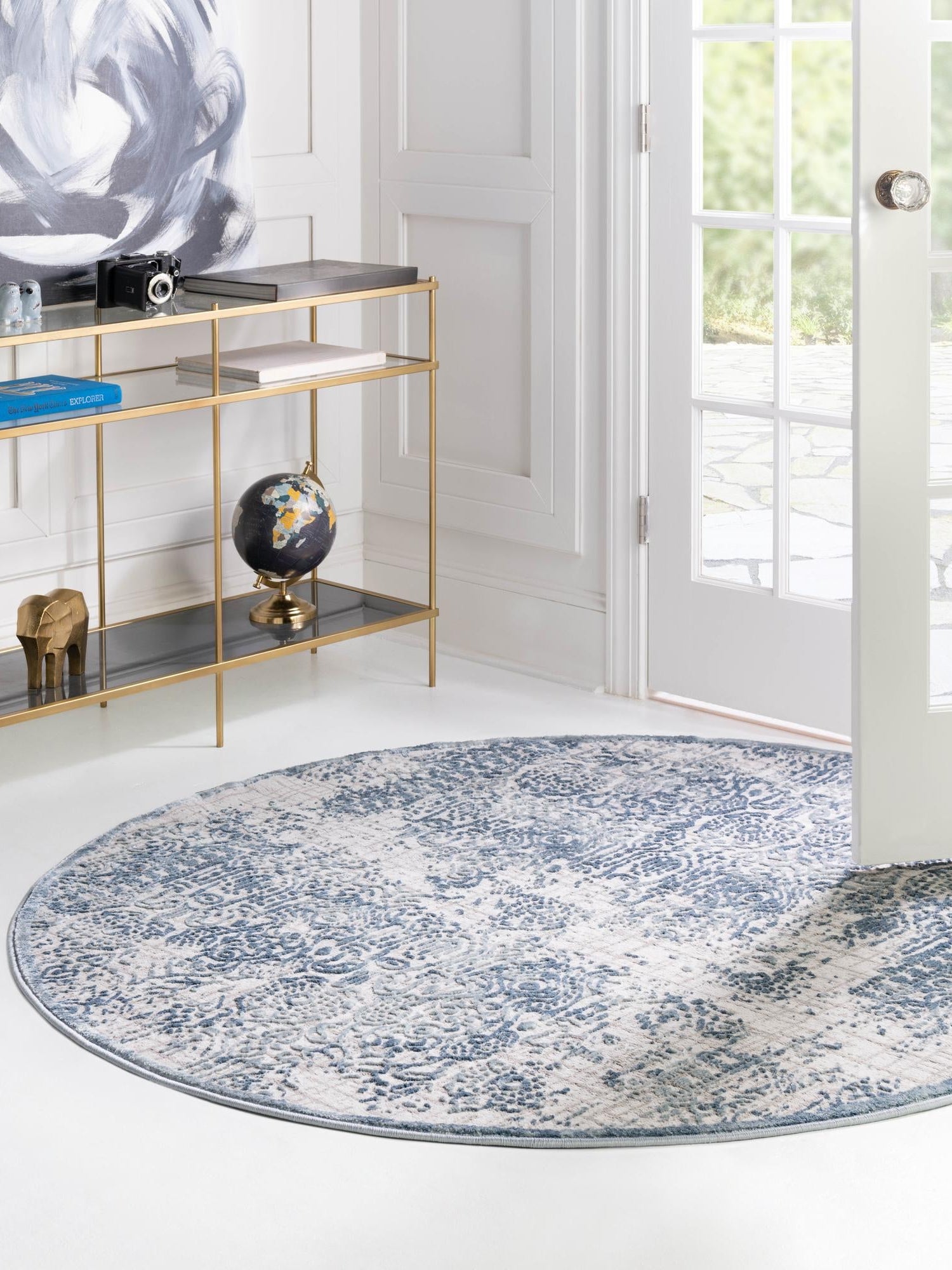 Blue 4' 1 x 4' 1 Aberdeen Round Area Rug 60% Polypropylene & 40% Polyester Living Dining Office Room Carpet for Sale at Rug Engine