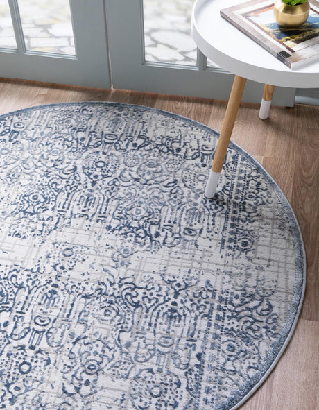 Blue 4' 1 x 4' 1 Aberdeen Round Area Rug 60% Polypropylene & 40% Polyester Living Dining Office Room Carpet for Sale at Rug Engine