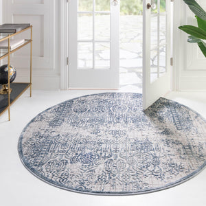 Blue 5' 3 x 5' 3 Aberdeen Round Area Rug 60% Polypropylene & 40% Polyester Living Dining Office Room Carpet for Sale at Rug Engine