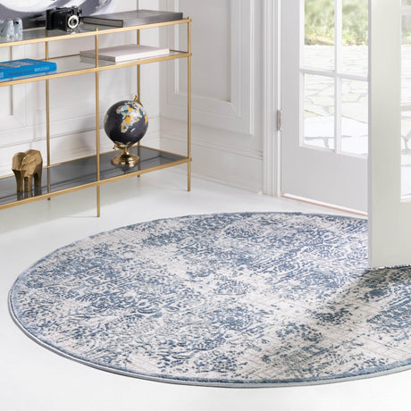 Blue 5' 3 x 5' 3 Aberdeen Round Area Rug 60% Polypropylene & 40% Polyester Living Dining Office Room Carpet for Sale at Rug Engine