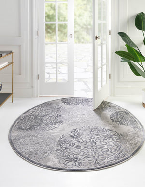 Gray 4' 1 x 4' 1 Aberdeen Round Area Rug 60% Polypropylene & 40% Polyester Living Dining Office Room Carpet for Sale at Rug Engine