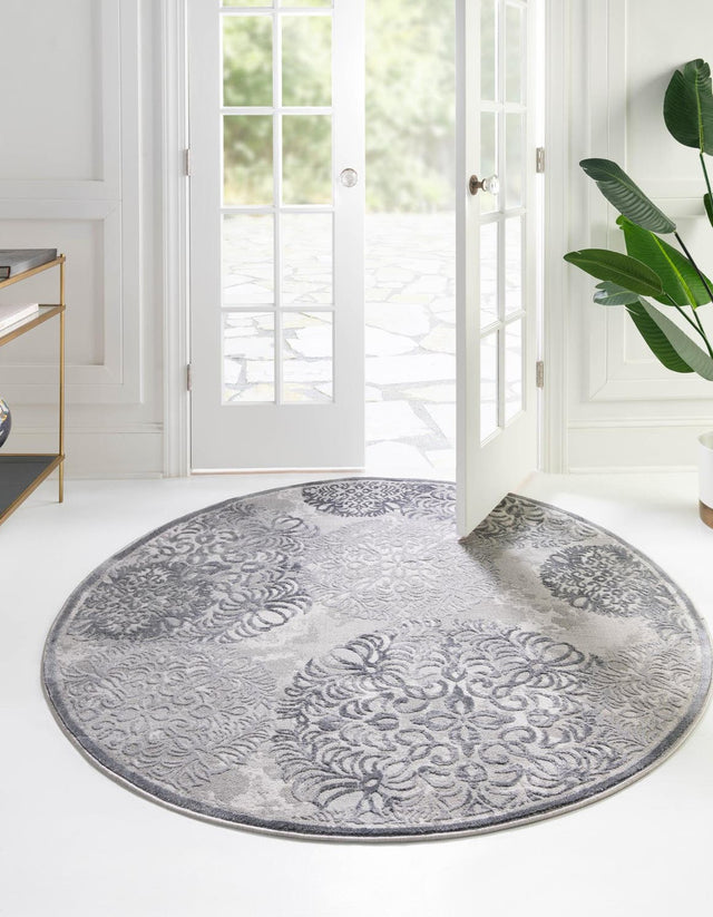 Gray 4' 1 x 4' 1 Aberdeen Round Area Rug 60% Polypropylene & 40% Polyester Living Dining Office Room Carpet for Sale at Rug Engine