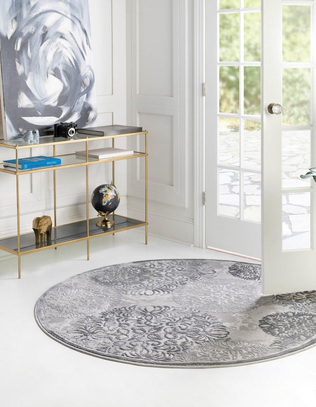 Gray 4' 1 x 4' 1 Aberdeen Round Area Rug 60% Polypropylene & 40% Polyester Living Dining Office Room Carpet for Sale at Rug Engine