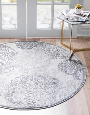 Gray 4' 1 x 4' 1 Aberdeen Round Area Rug 60% Polypropylene & 40% Polyester Living Dining Office Room Carpet for Sale at Rug Engine