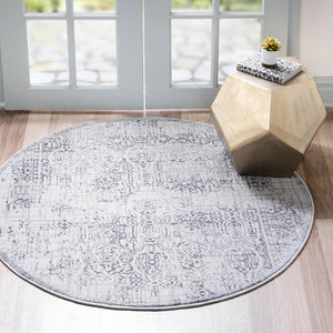 Gray 5' 3 x 5' 3 Aberdeen Round Area Rug 60% Polypropylene & 40% Polyester Living Dining Office Room Carpet for Sale at Rug Engine