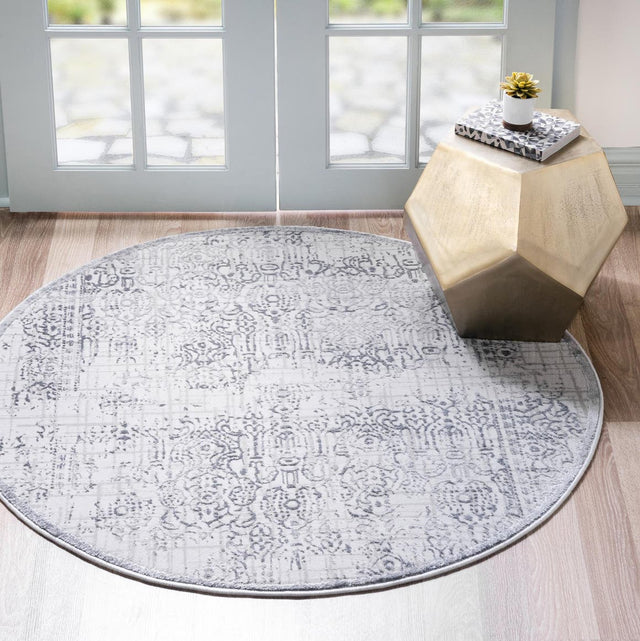 Gray 5' 3 x 5' 3 Aberdeen Round Area Rug 60% Polypropylene & 40% Polyester Living Dining Office Room Carpet for Sale at Rug Engine