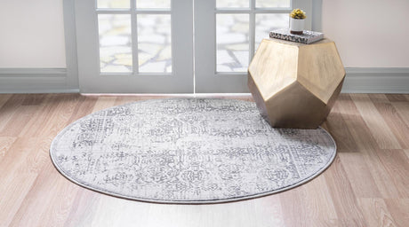 Gray 5' 3 x 5' 3 Aberdeen Round Area Rug 60% Polypropylene & 40% Polyester Living Dining Office Room Carpet for Sale at Rug Engine