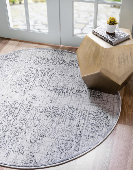 Gray 5' 3 x 5' 3 Aberdeen Round Area Rug 60% Polypropylene & 40% Polyester Living Dining Office Room Carpet for Sale at Rug Engine