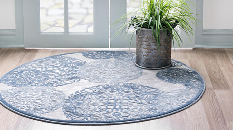 Blue 4' 1 x 4' 1 Aberdeen Round Area Rug 60% Polypropylene & 40% Polyester Living Dining Office Room Carpet for Sale at Rug Engine