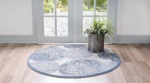 Blue 4' 1 x 4' 1 Aberdeen Round Area Rug 60% Polypropylene & 40% Polyester Living Dining Office Room Carpet for Sale at Rug Engine