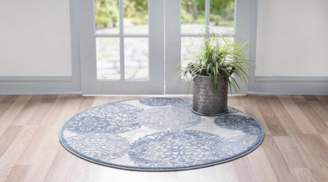 Blue 4' 1 x 4' 1 Aberdeen Round Area Rug 60% Polypropylene & 40% Polyester Living Dining Office Room Carpet for Sale at Rug Engine