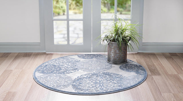 Blue 4' 1 x 4' 1 Aberdeen Round Area Rug 60% Polypropylene & 40% Polyester Living Dining Office Room Carpet for Sale at Rug Engine