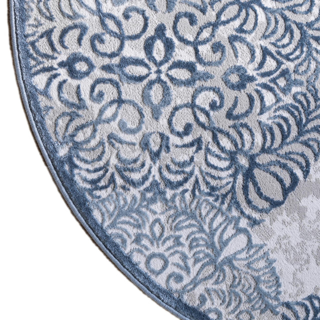 Blue 4' 1 x 4' 1 Aberdeen Round Area Rug 60% Polypropylene & 40% Polyester Living Dining Office Room Carpet for Sale at Rug Engine