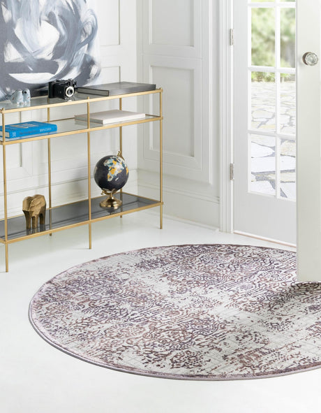 Violet 5' 3 x 5' 3 Aberdeen Round Area Rug 60% Polypropylene & 40% Polyester Living Dining Office Room Carpet for Sale at Rug Engine