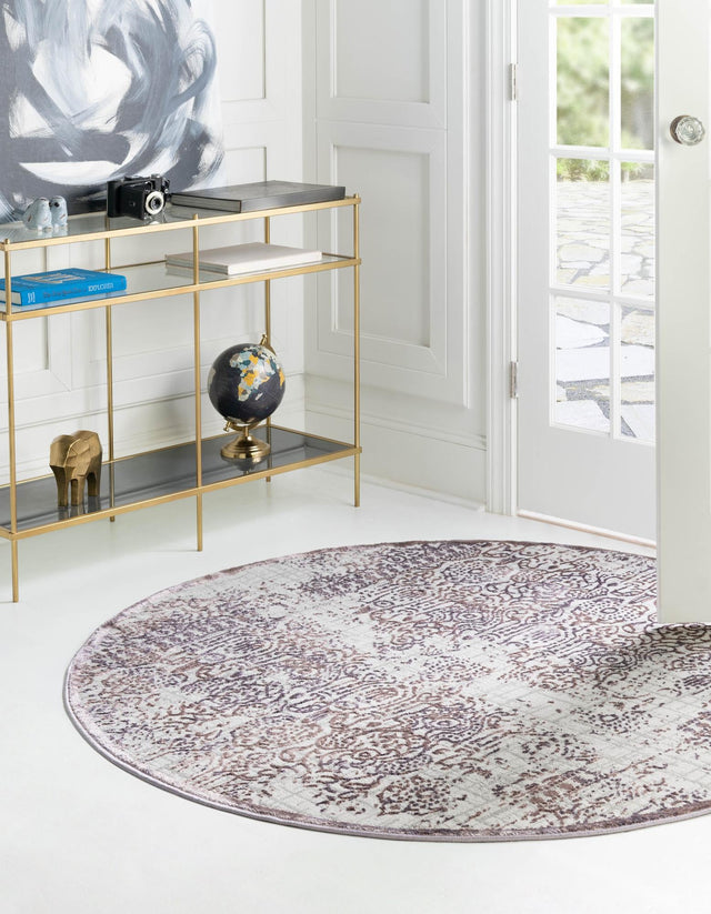 Violet 5' 3 x 5' 3 Aberdeen Round Area Rug 60% Polypropylene & 40% Polyester Living Dining Office Room Carpet for Sale at Rug Engine