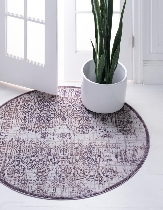 Violet 5' 3 x 5' 3 Aberdeen Round Area Rug 60% Polypropylene & 40% Polyester Living Dining Office Room Carpet for Sale at Rug Engine