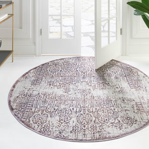 Violet 5' 3 x 5' 3 Aberdeen Round Area Rug 60% Polypropylene & 40% Polyester Living Dining Office Room Carpet for Sale at Rug Engine